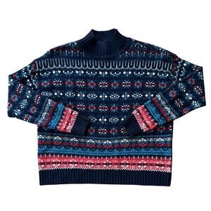 Loft Fair Isle Winter Theme Turtle Neck Blue Sweater Small